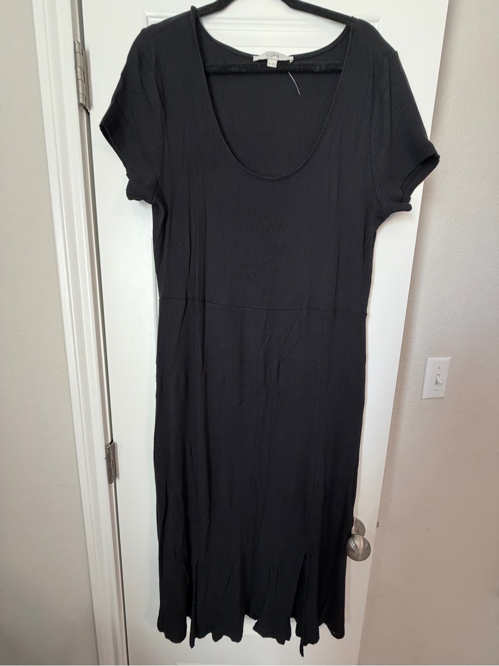 Ann Taylor LOFT Black Ribbed Midi Dress with Side Slit